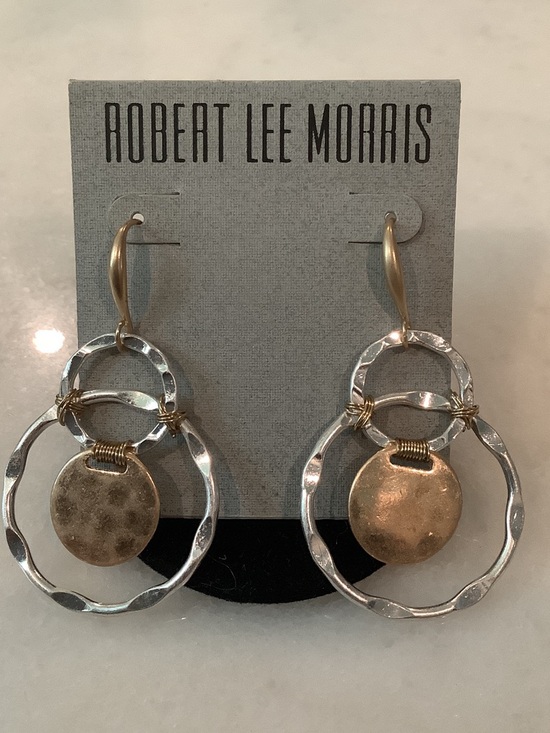Robert Lee Morris Jewelry - Robert Lee Morris Two-Tone Hammered Hoop Drop Earrings, Silver & Gold, Brand New